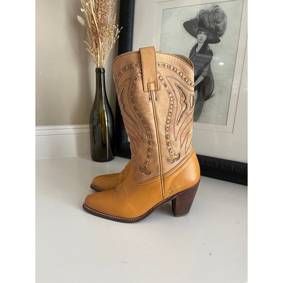42 Street Vintage Cognac Heeled Cowboy Boots - Size 6.5 - Picture 2 of 9